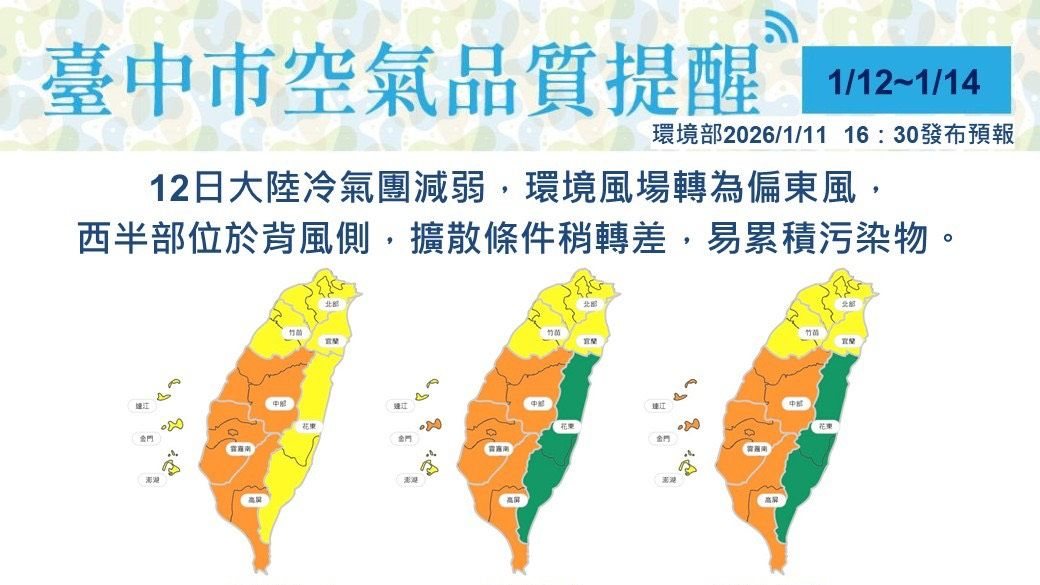 未來三日空氣品質恐達橘色提醒等級　中市府啟動應變措施 提醒市民注意自身防護